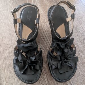 Black Leather Floral Sandals